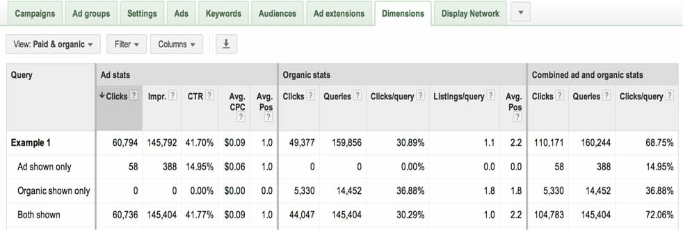 Paid and Organic Search Data Report for AdWords